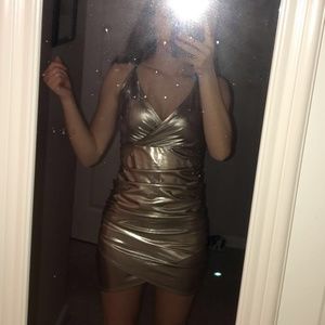 Ruched Metallic (gold) Bodycon Dress